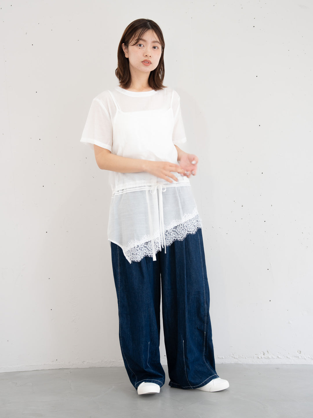 【bbO】アシンメトリーレースキャミレイヤードブラウス