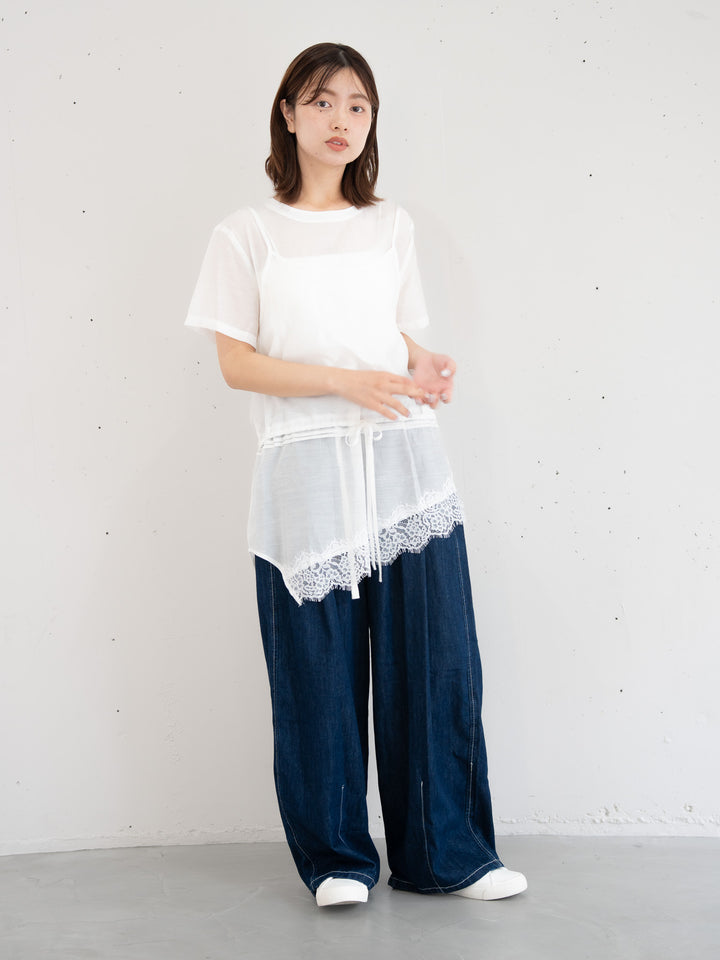 【bbO】アシンメトリーレースキャミレイヤードブラウス