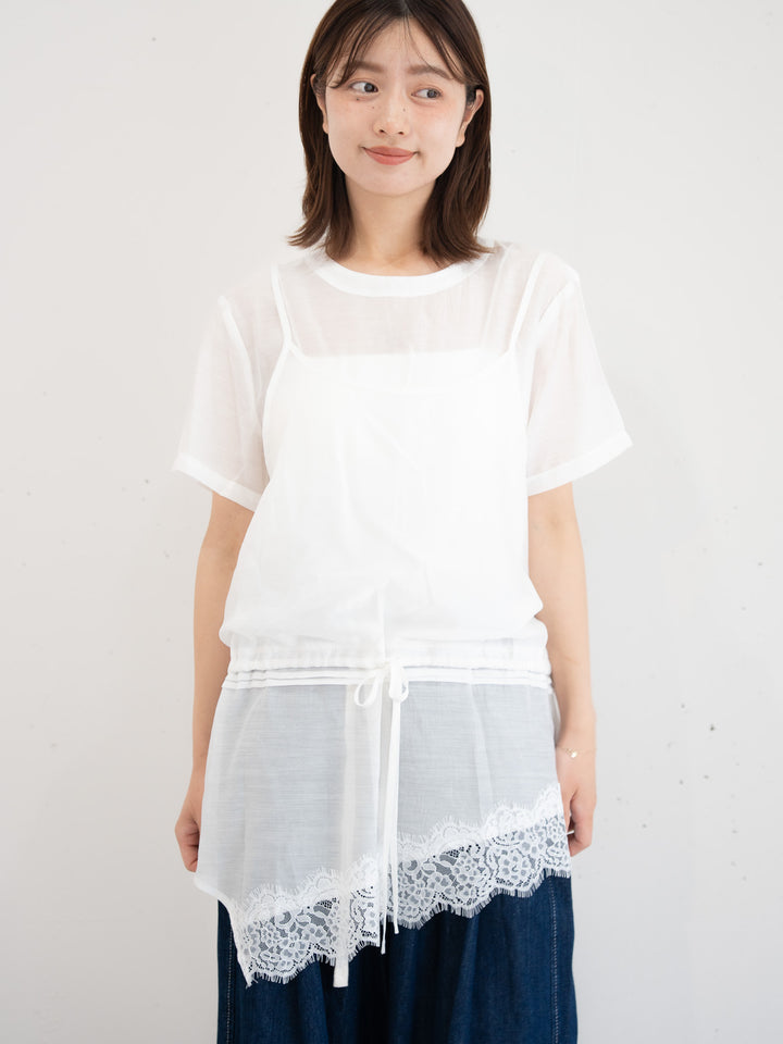 【bbO】アシンメトリーレースキャミレイヤードブラウス