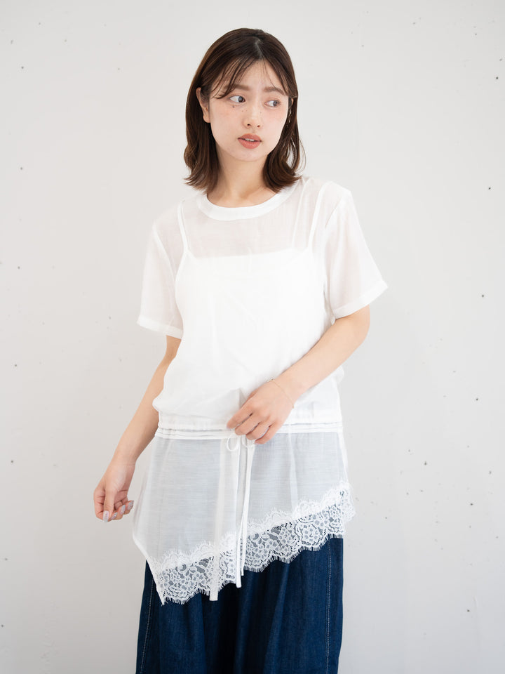 【bbO】アシンメトリーレースキャミレイヤードブラウス