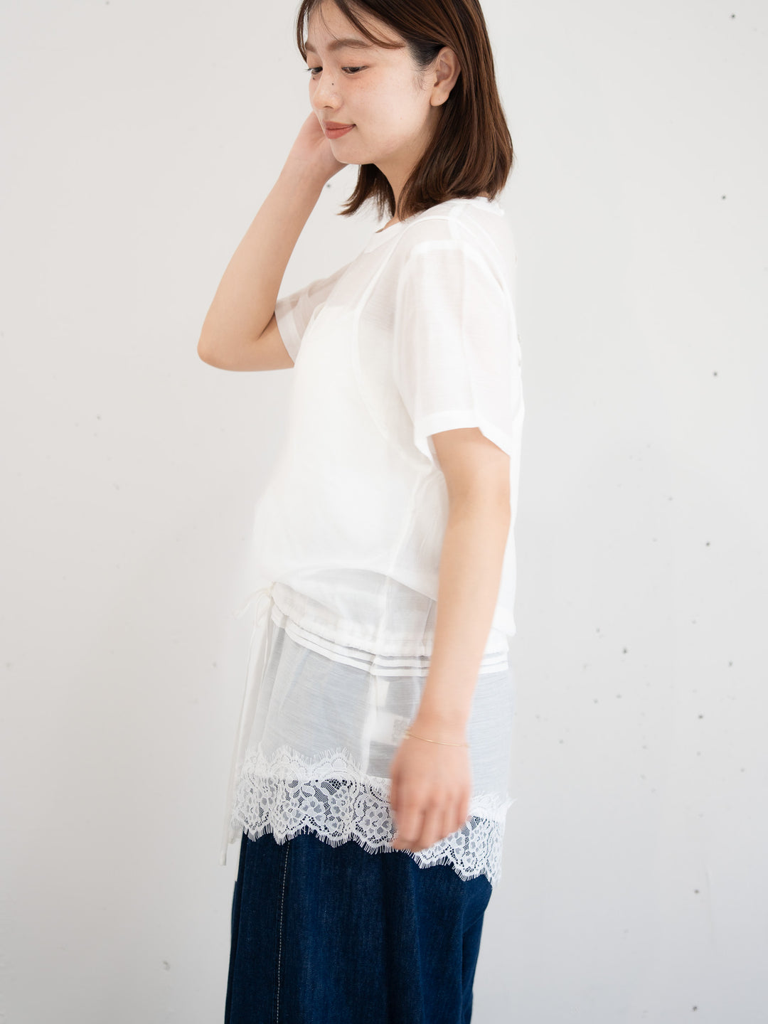 【bbO】アシンメトリーレースキャミレイヤードブラウス