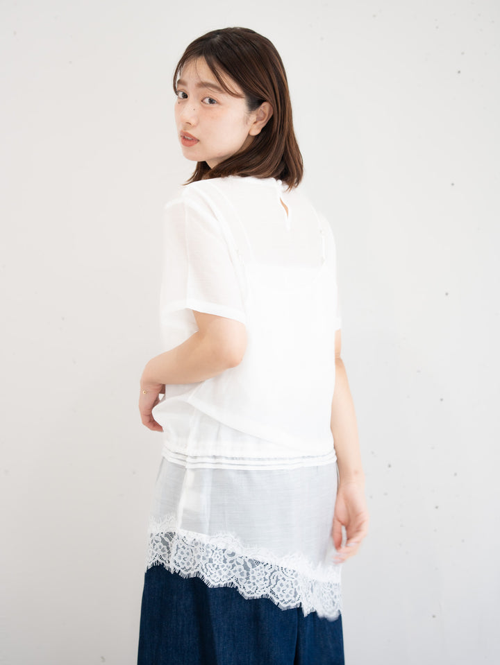【bbO】アシンメトリーレースキャミレイヤードブラウス
