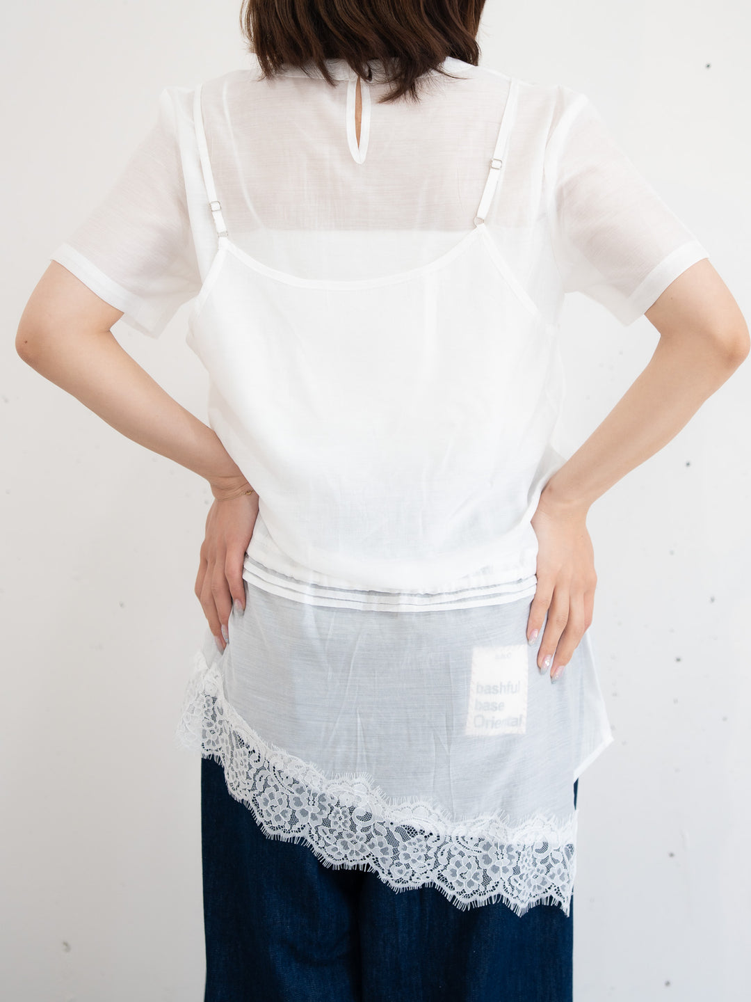 【bbO】アシンメトリーレースキャミレイヤードブラウス