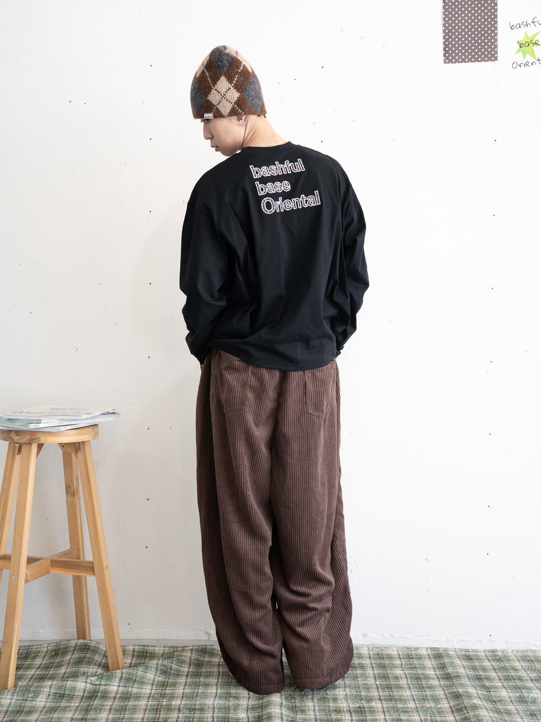 【bbO】チェック柄パッチワークロゴドロストロンT