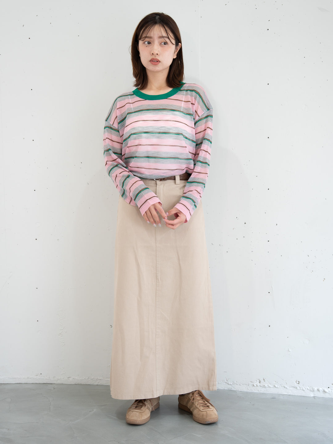 【bbO】ベルト付コットンツイルAラインスカート