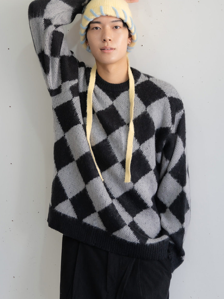 【bbO】シャギーモヘアタッチダイヤニットプルオーバー