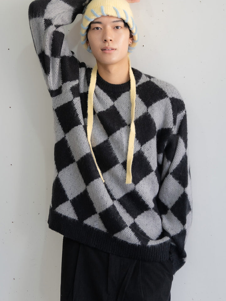 【bbO】シャギーモヘアタッチダイヤニットプルオーバー