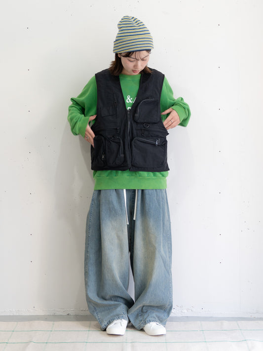 [一部予約/SET]ユーティリティマルチポケットナイロンベスト+イージーコクーンワイドデニムパンツ(2set)