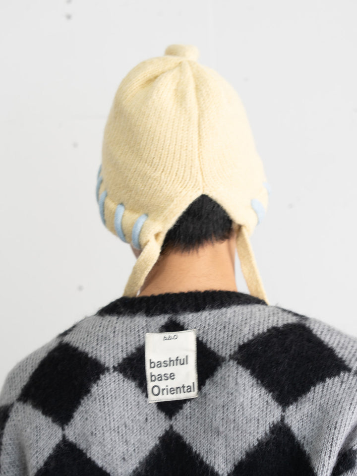 【bbO】ハンドステッチフラワーワッペンニットキャップ
