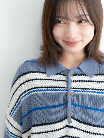 [SET]マルチボーダーポロニット+マルチボーダーポロニット(2set)