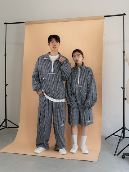 【bbO】チェック柄2WAYカーゴポケットパンツ