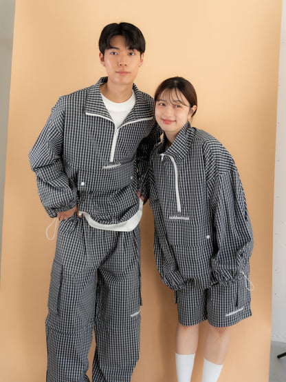 【bbO】チェック柄2WAYカーゴポケットパンツ