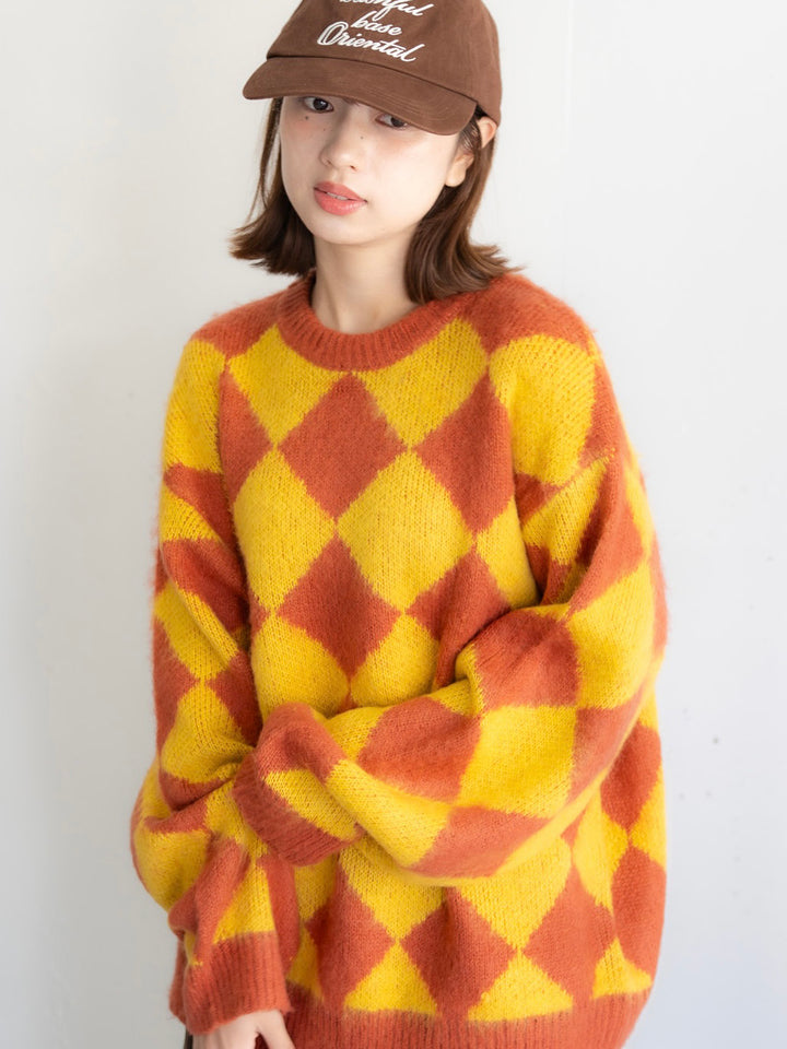 【bbO】シャギーモヘアタッチダイヤニットプルオーバー