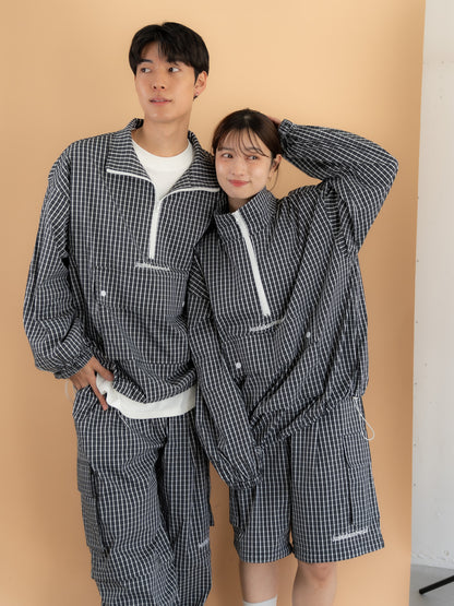 【bbO】チェック柄ハーフジップアノラック