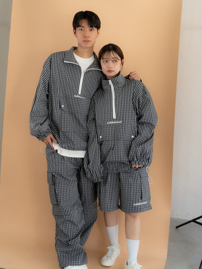 【bbO】チェック柄2WAYカーゴポケットパンツ