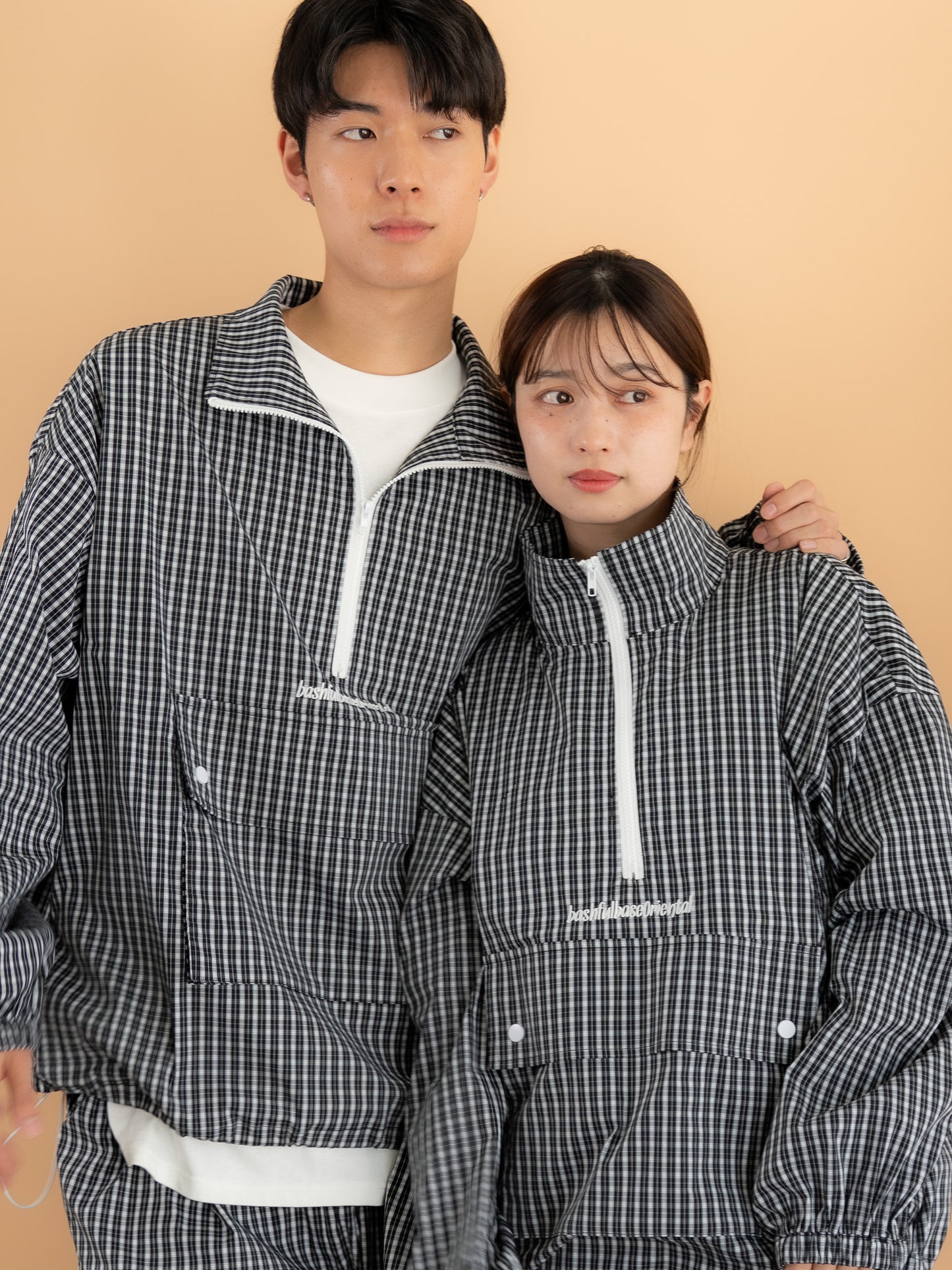 [SET]チェック柄ハーフジップアノラック+チェック柄2WAYカーゴポケットパンツ(2set)