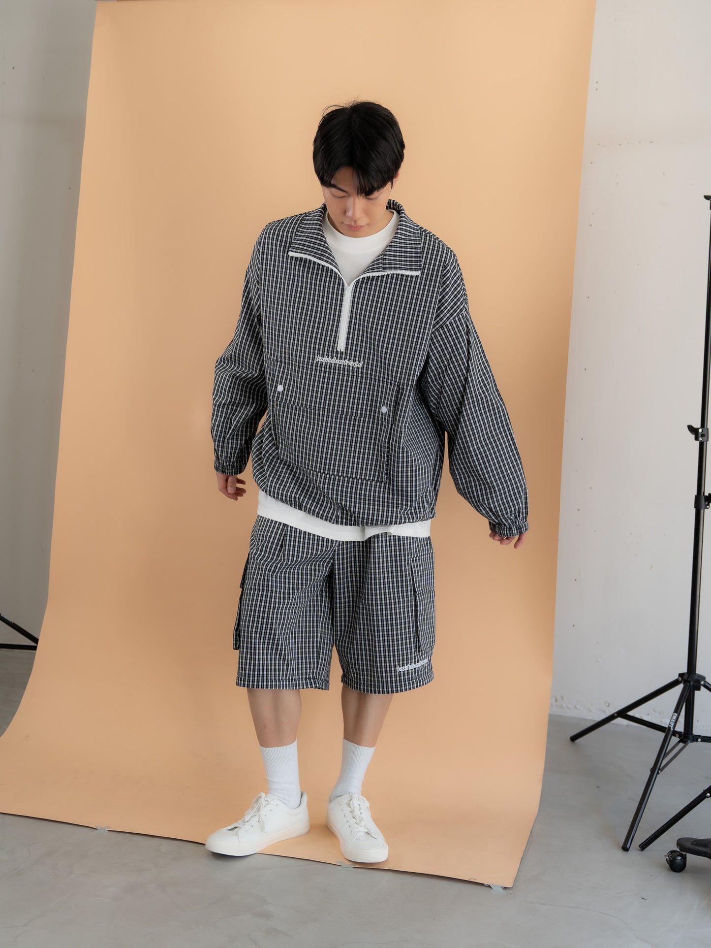 【bbO】チェック柄2WAYカーゴポケットパンツ