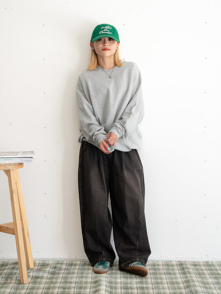 【bbO】バックロゴボリュームスウェットプルオーバーx【bbO】イージーコクーンワイドデニムパンツ（2枚組み）
