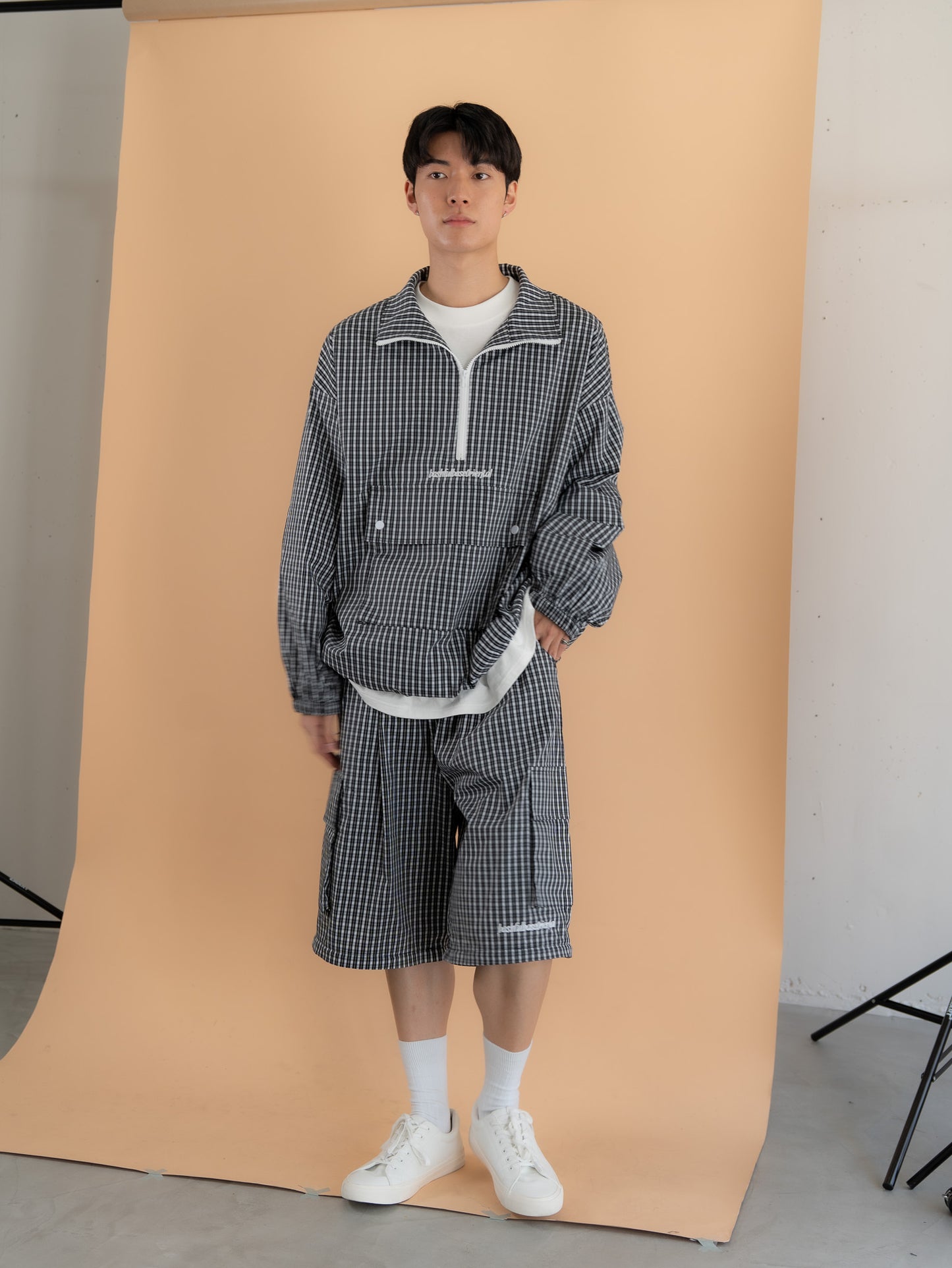 【bbO】チェック柄2WAYカーゴポケットパンツ