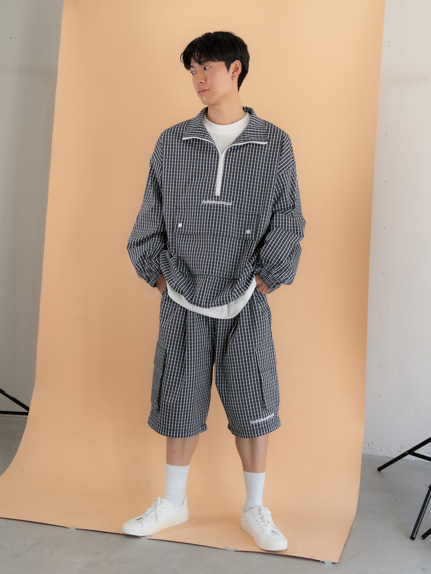 【bbO】チェック柄ハーフジップアノラック