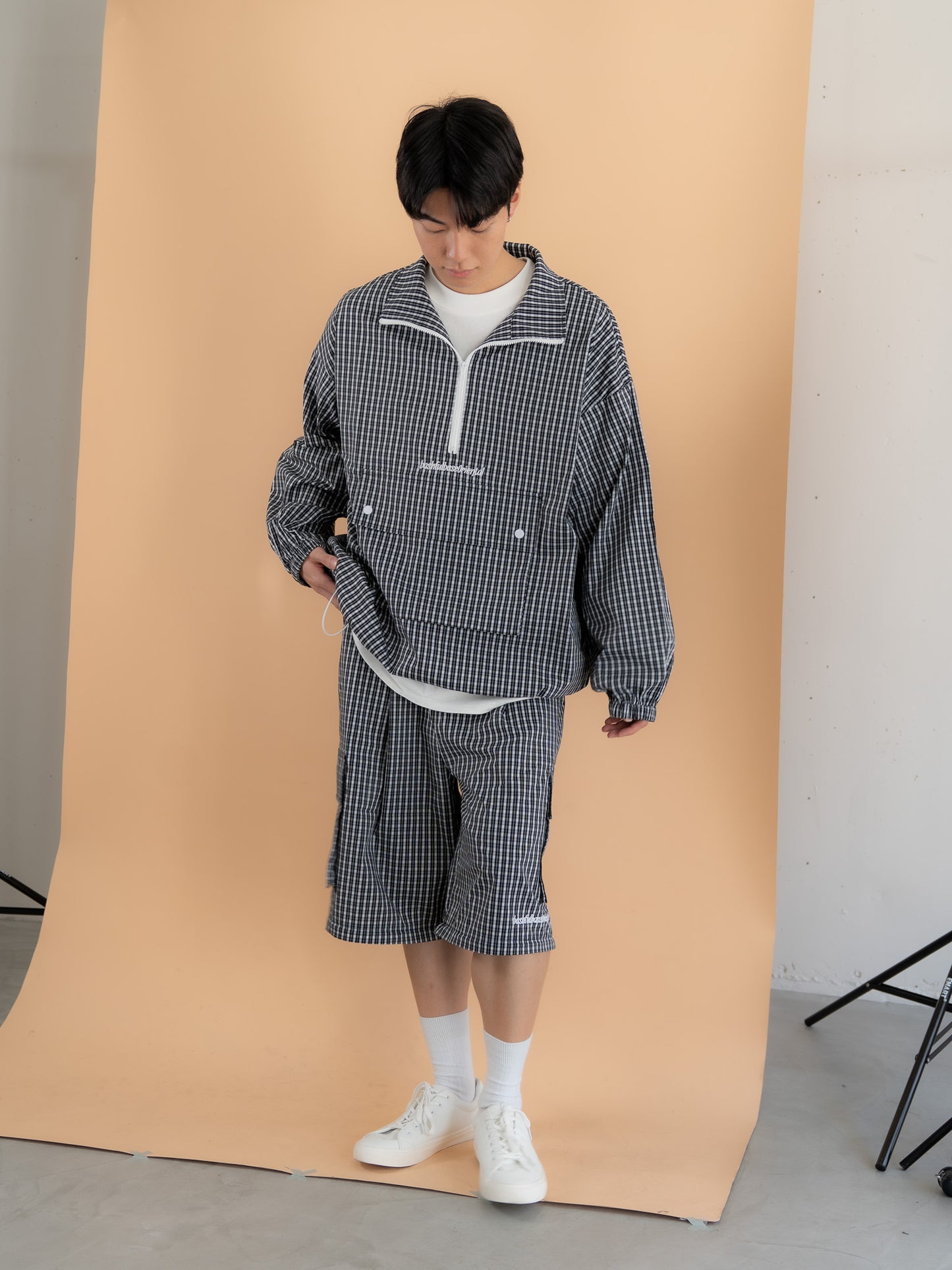 【bbO】チェック柄2WAYカーゴポケットパンツ