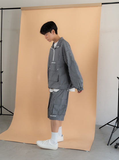 [SET]チェック柄ハーフジップアノラック+チェック柄2WAYカーゴポケットパンツ(2set)
