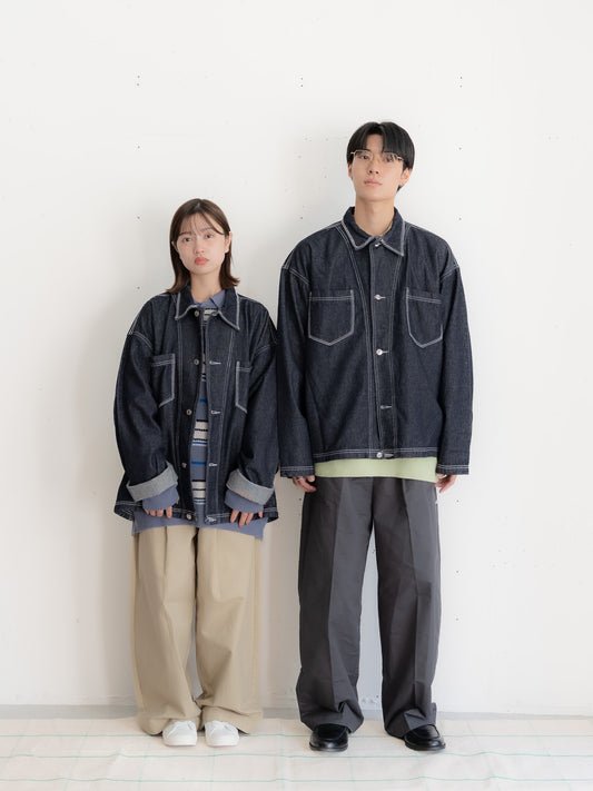 【bbO】ステッチデザインショートデニムジャケット