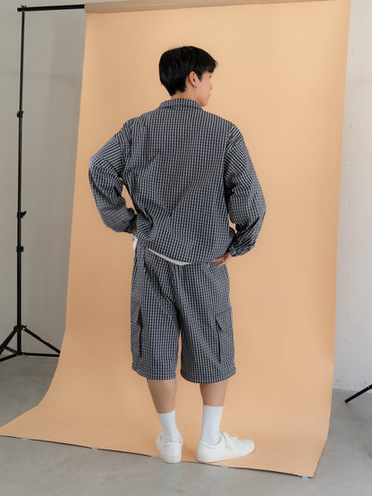 [SET]チェック柄ハーフジップアノラック+チェック柄2WAYカーゴポケットパンツ(2set)