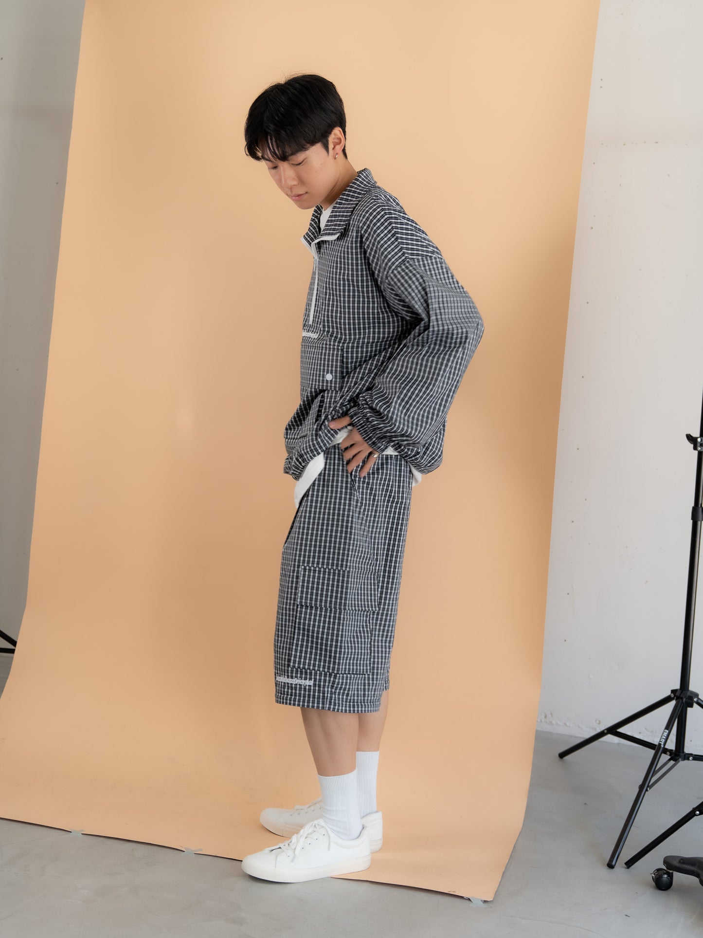 【bbO】チェック柄2WAYカーゴポケットパンツ