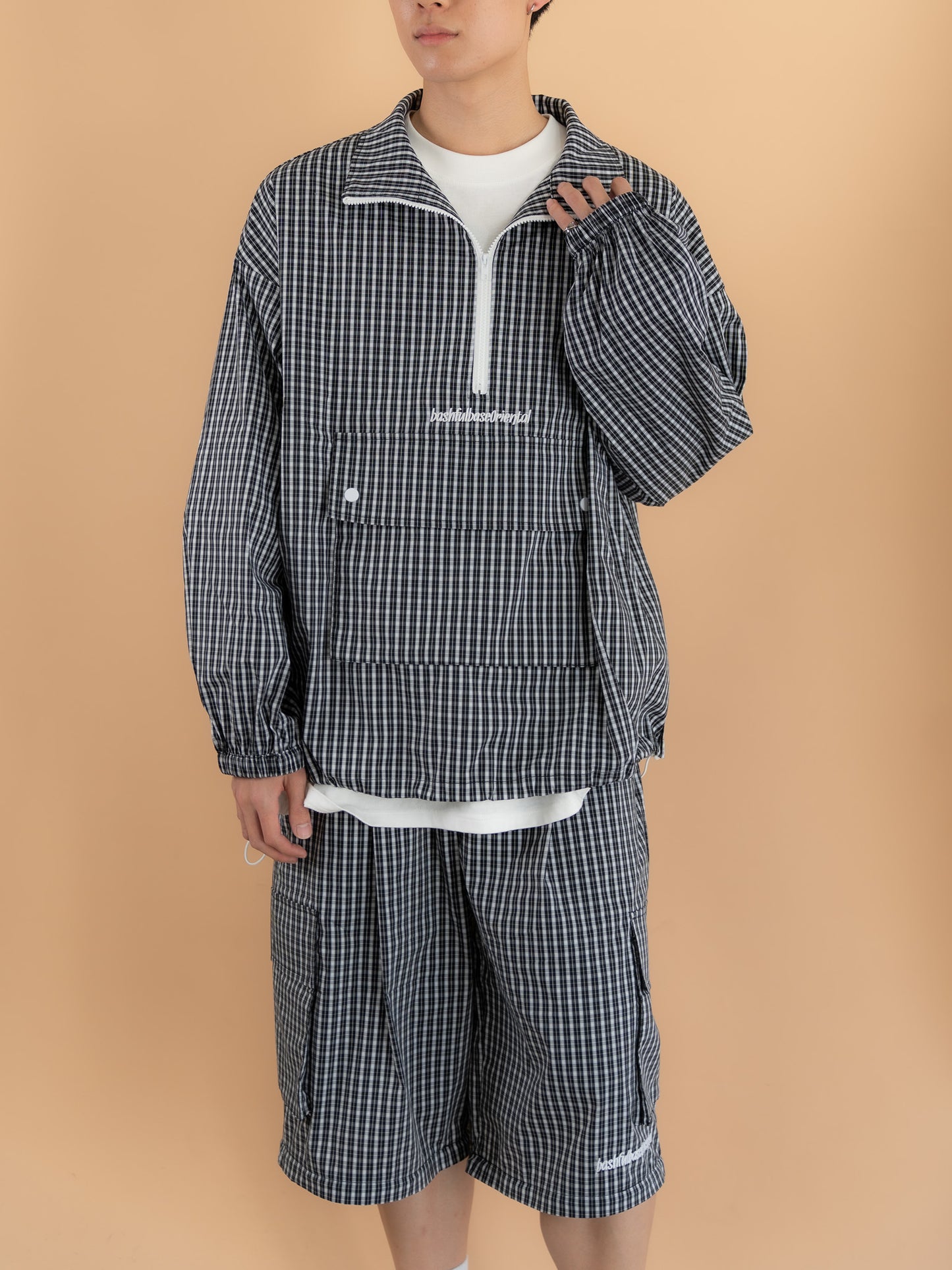 【bbO】チェック柄2WAYカーゴポケットパンツ