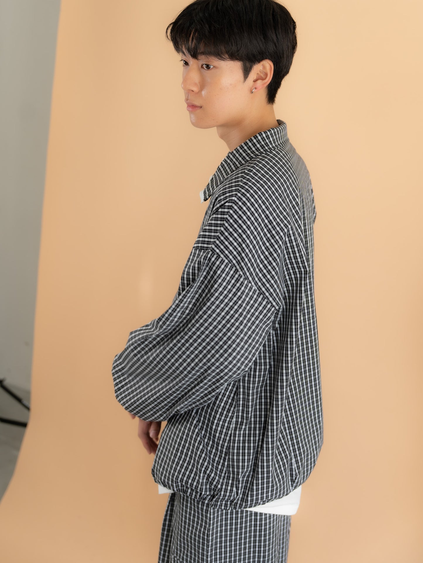 [SET]チェック柄ハーフジップアノラック+チェック柄2WAYカーゴポケットパンツ(2set)