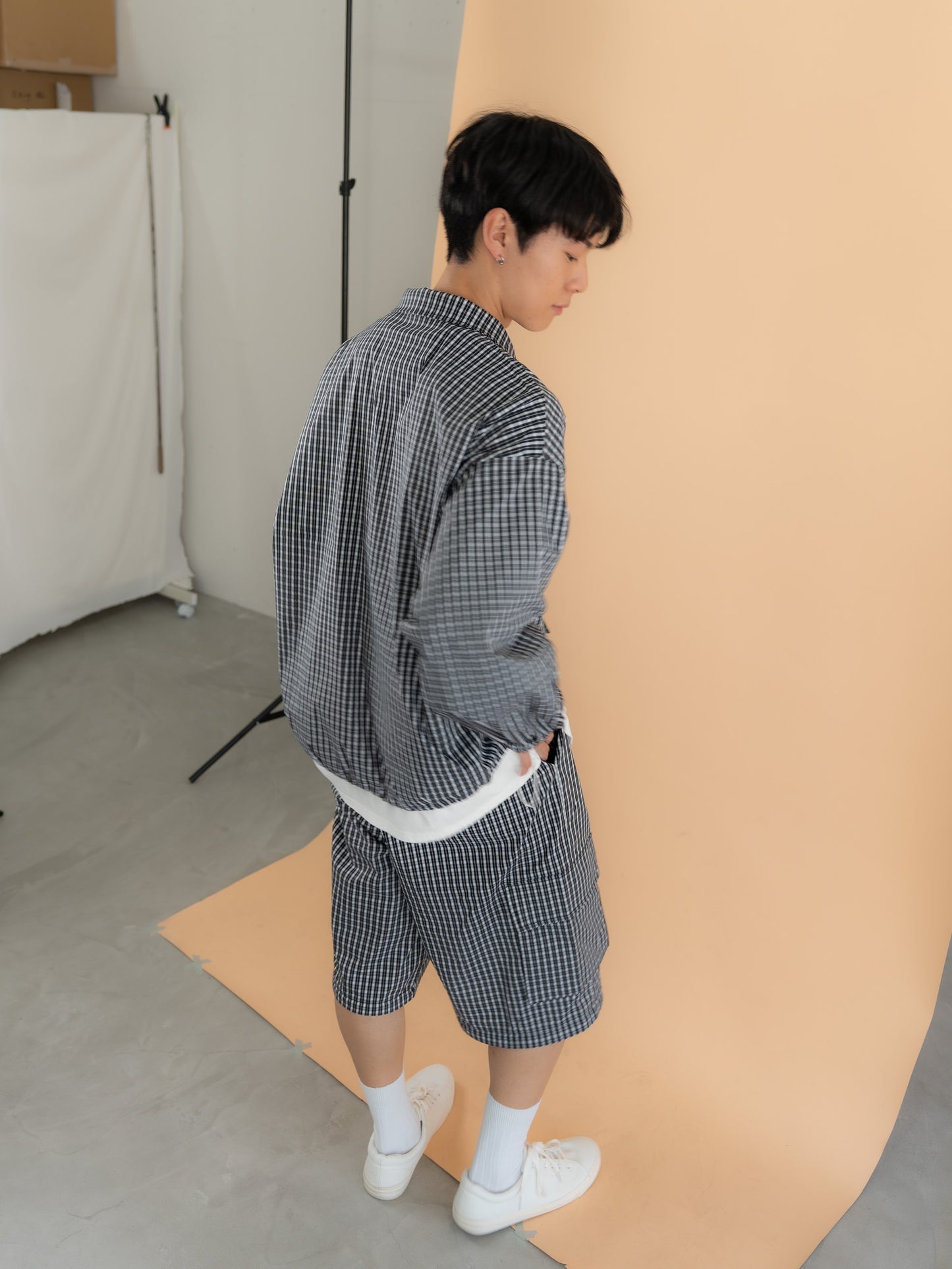 [SET]チェック柄ハーフジップアノラック+チェック柄2WAYカーゴポケットパンツ(2set)