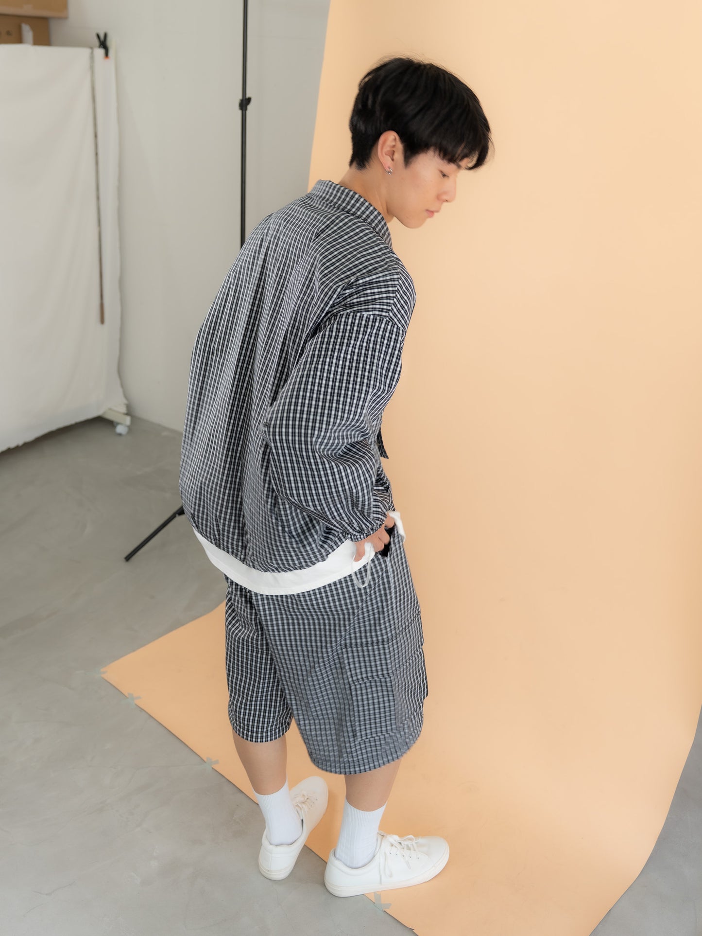 【bbO】チェック柄2WAYカーゴポケットパンツ