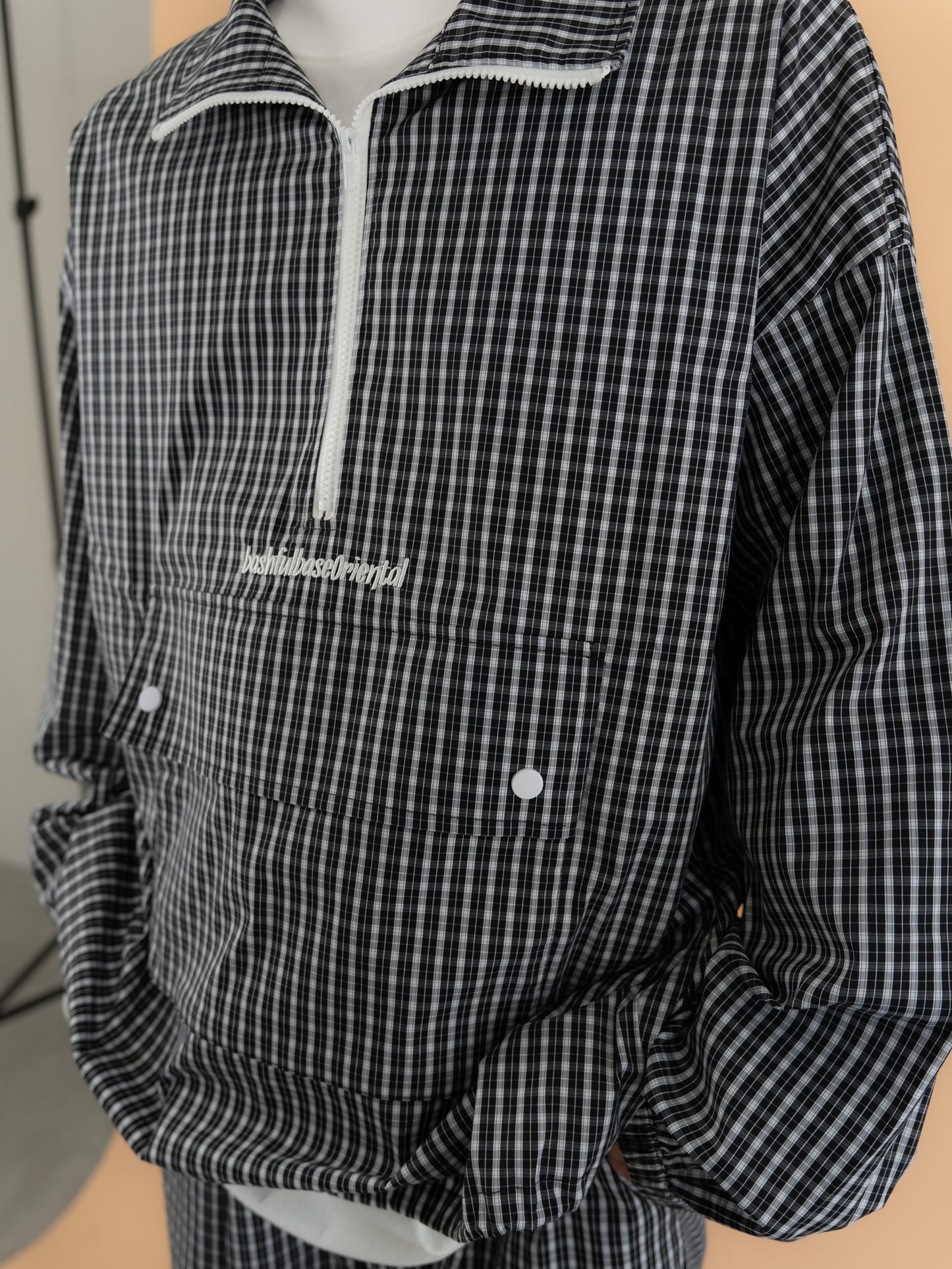 [SET]チェック柄ハーフジップアノラック+チェック柄2WAYカーゴポケットパンツ(2set)