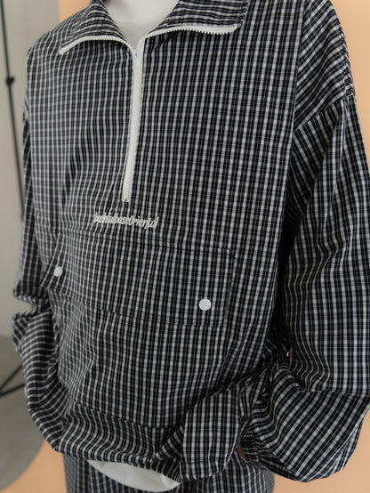 [SET]チェック柄ハーフジップアノラック+チェック柄2WAYカーゴポケットパンツ(2set)