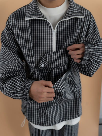 【bbO】チェック柄ハーフジップアノラック