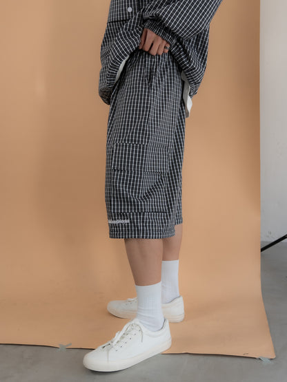 【bbO】チェック柄2WAYカーゴポケットパンツ