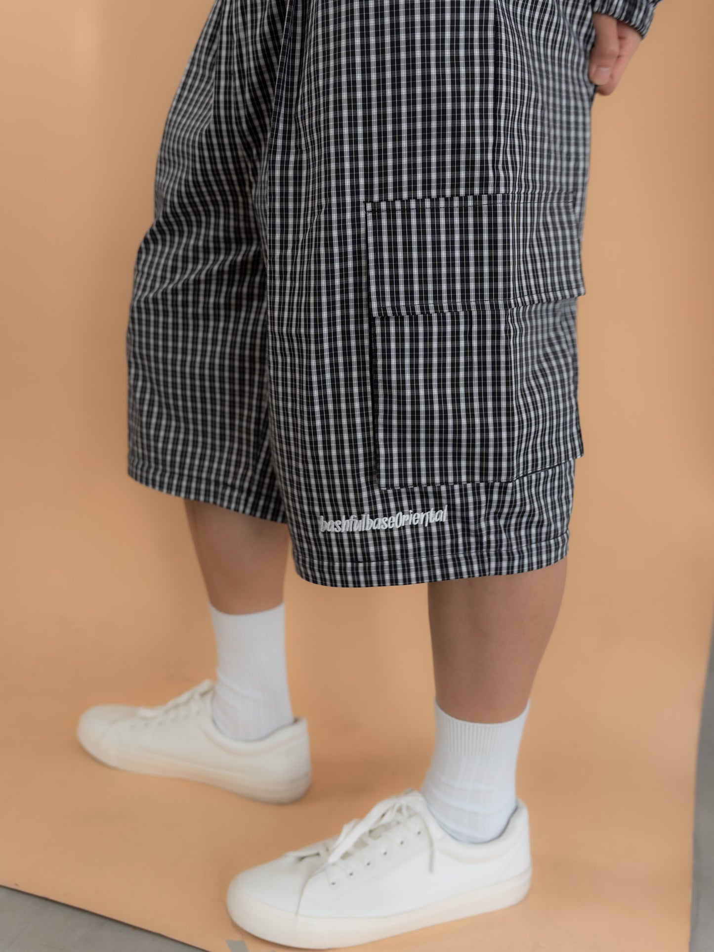 【bbO】チェック柄2WAYカーゴポケットパンツ