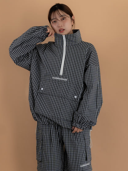 【bbO】チェック柄ハーフジップアノラック