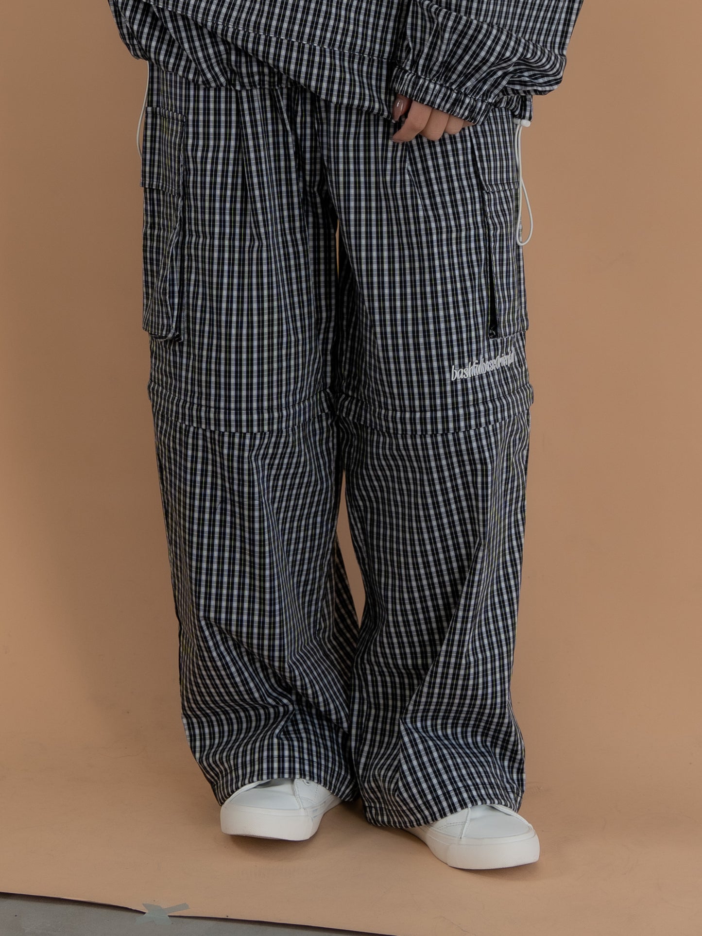 【bbO】チェック柄2WAYカーゴポケットパンツ