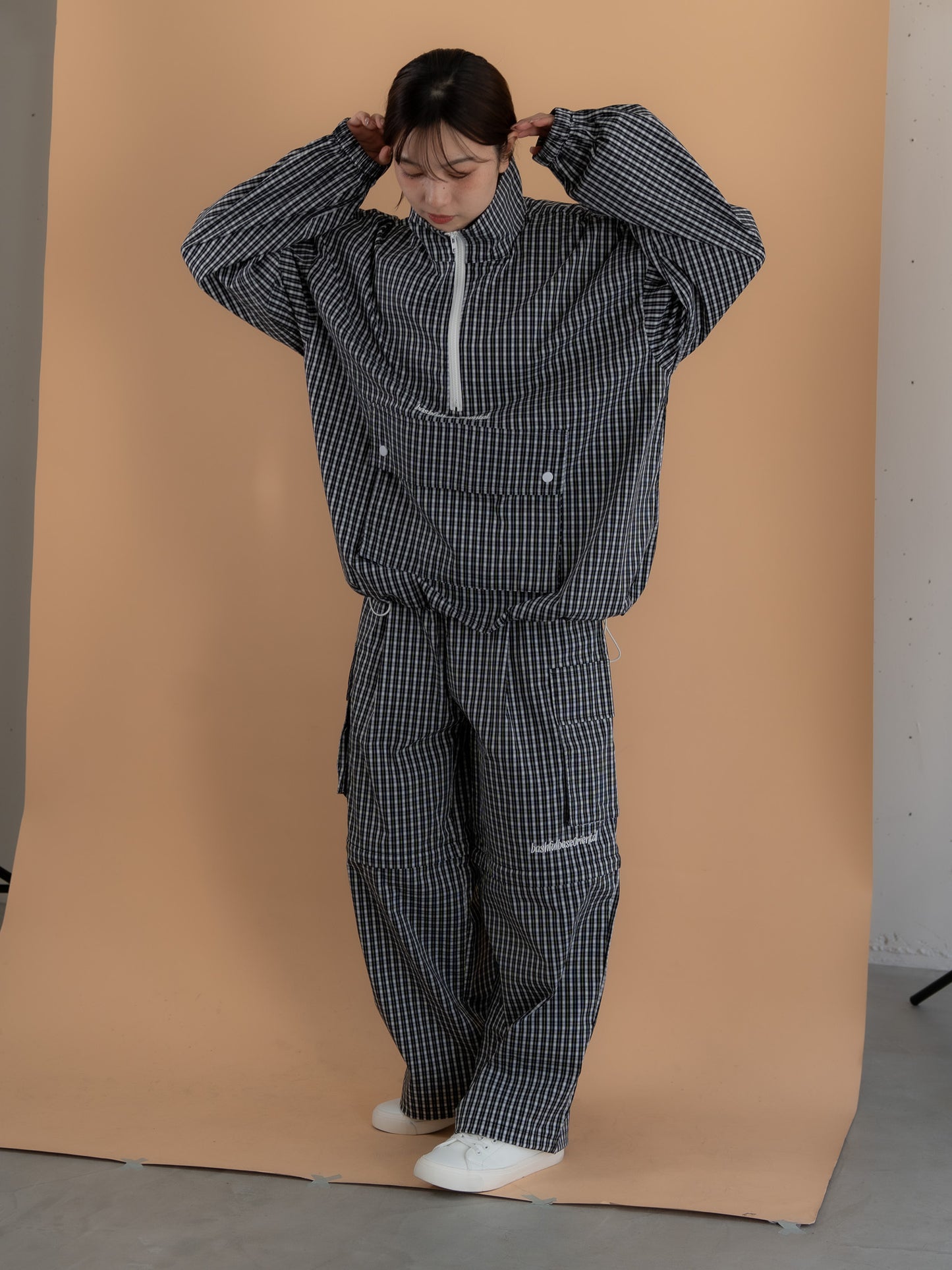 【bbO】チェック柄2WAYカーゴポケットパンツ