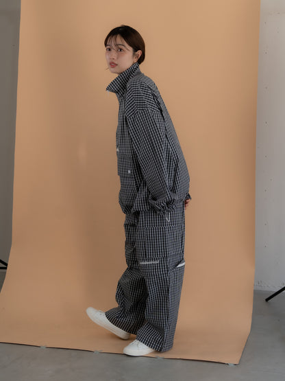 【bbO】チェック柄2WAYカーゴポケットパンツ