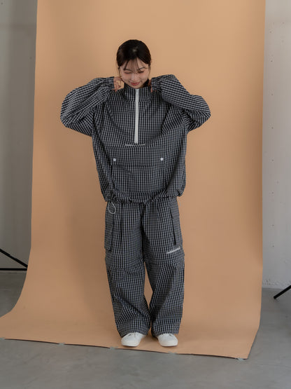 【bbO】チェック柄2WAYカーゴポケットパンツ