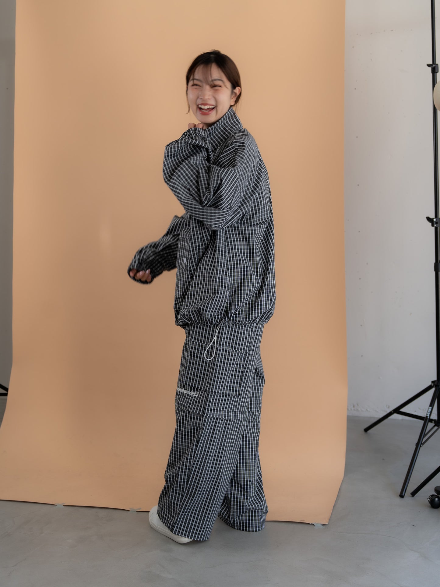 【bbO】チェック柄ハーフジップアノラック