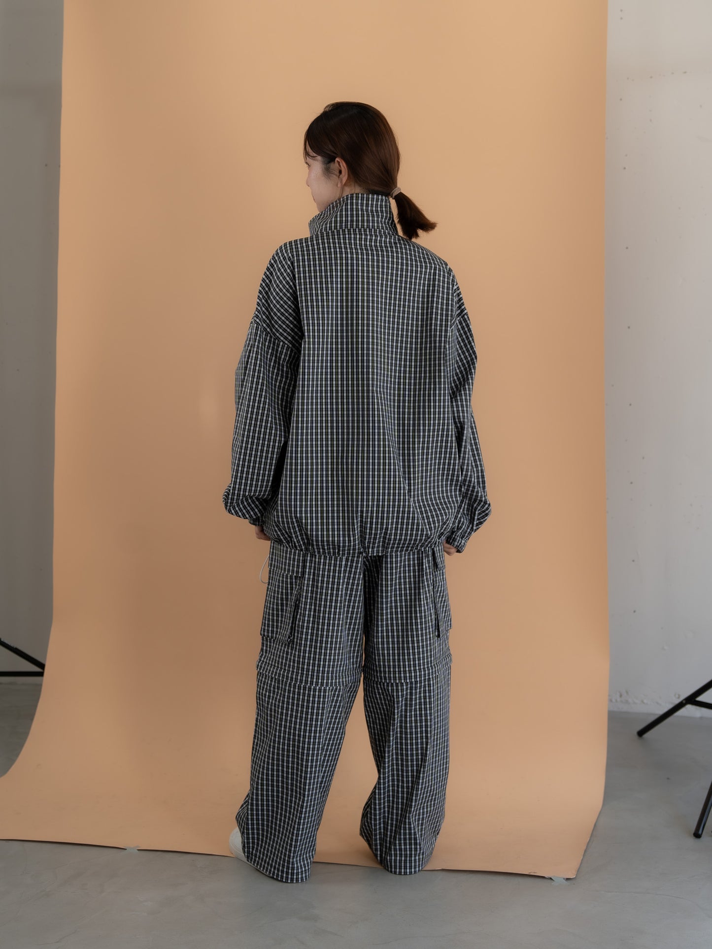 【bbO】チェック柄2WAYカーゴポケットパンツ