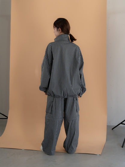 【bbO】チェック柄2WAYカーゴポケットパンツ