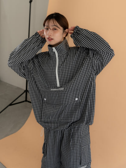 【bbO】チェック柄ハーフジップアノラック