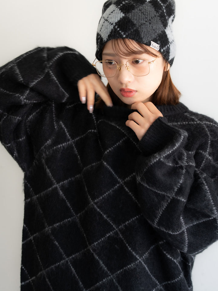 【bbO】シャギーモヘアタッチダイヤニットプルオーバー