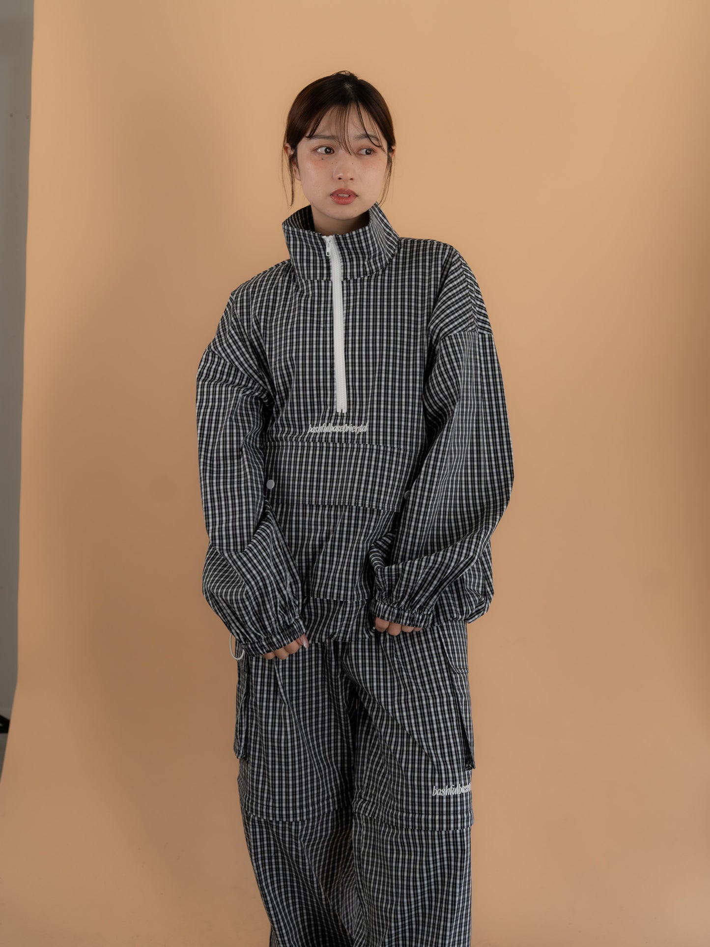 【bbO】チェック柄ハーフジップアノラック