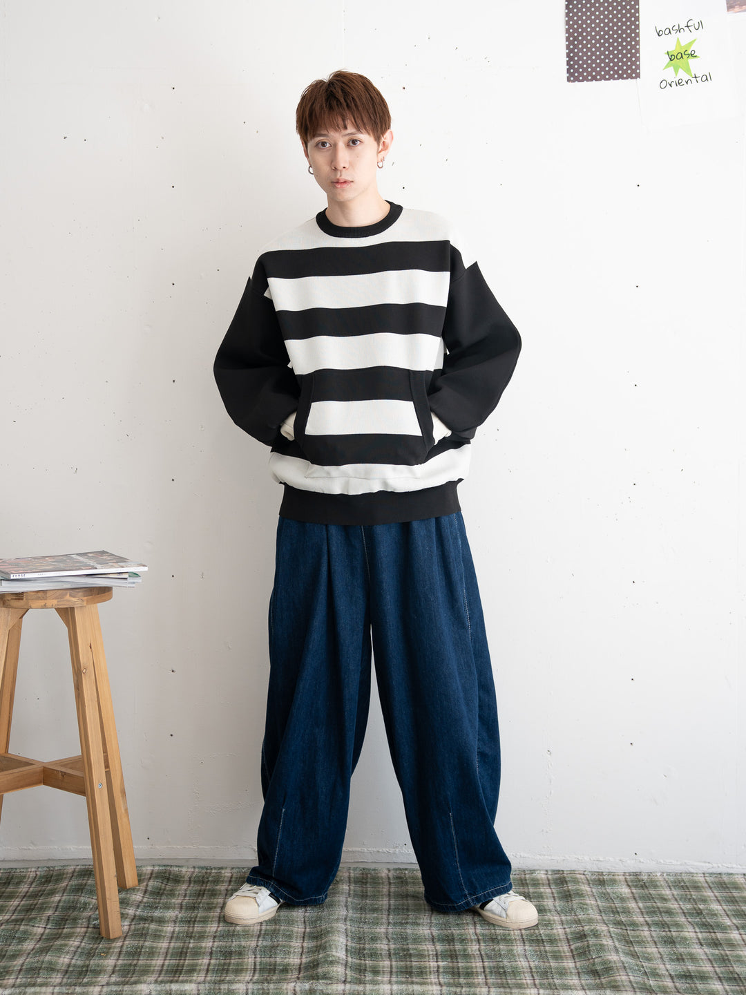 【bbO】ビッグシルエットワイドボーダーニットトップス